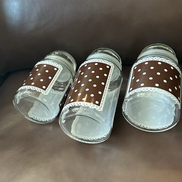 Vintage Anchor Hocking Glass Jars Containers Polka Dots & Lace Set of 3 - Picture 12 of 14